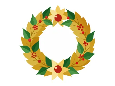 Golden Wreath with Green Leaves Vector