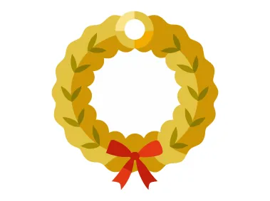 Golden Wreath with Red Ribbon Vector