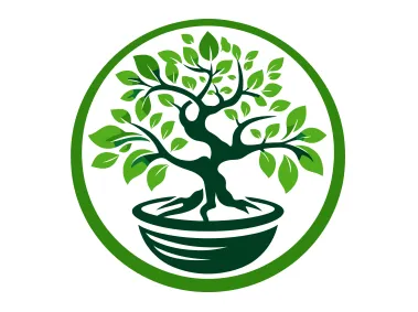 Green Bonsai Tree in Circle Logo Template