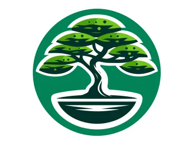Green Bonsai Tree in Circle Logo Template