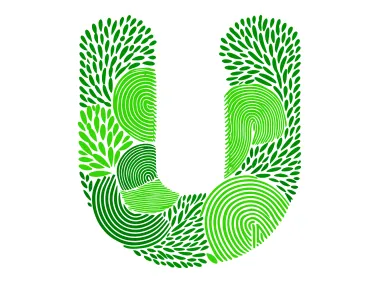 Green U Letter with Leaves Logo Template