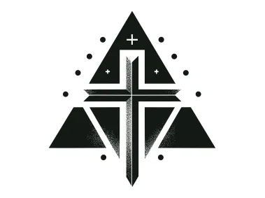 Grunge Black Christian Cross in Triangle Shape Logo Template