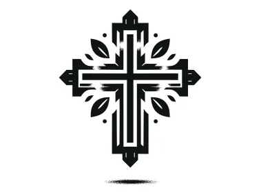 Grunge Christian Cross Symbol with Leaves Logo Template