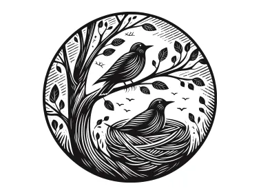 Hand Drawn Bird Nest in Circle Logo Template