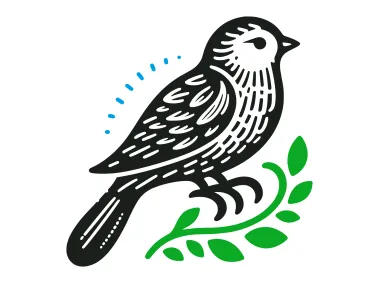 Hand Drawn Bird on Green Branch Logo Template