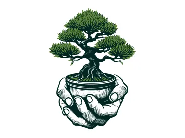 Handdrawn Bonsai tree in Hands Logo Template