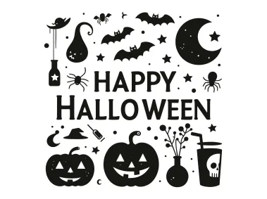 Happy Halloween Design with Bats ans Pumpkins Vector