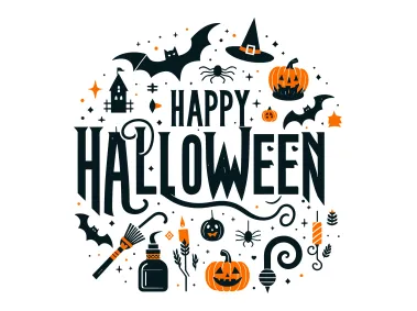 Happy Halloween Lettering Design with Colored Pumpkins Vector
