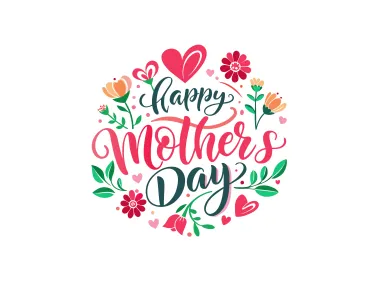 Happy Mothers Day Text Design with Flowers and Hearts Vector