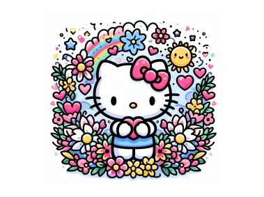 Hello Kitty in Flowers Vector