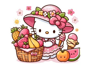 Hello Kitty Shopping Holding Ice Cream Vector