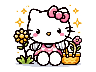 Hello Kitty with Flower Vector
