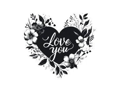 I Love You Quote Black Heart Shape with Flowers Logo