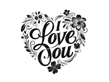 I Love You Text Heart Shape with Flowers Logo