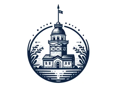 Istanbul Maiden's Tower in Circle with Flag Vector