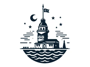 Istanbul Maiden's Tower with Flag Vector