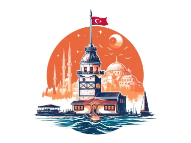 Istanbul Maiden's Tower with Red Sunset Logo