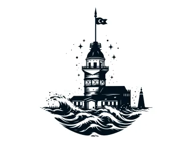 Istanbul Maiden's Tower with Waves Vector