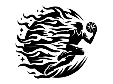 Jumping Basketball Player with Flaming Ball Logo Template