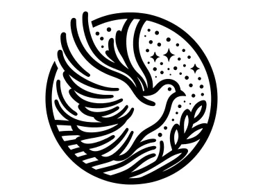 Line Dove with Olive Branch in Circle Logo Template