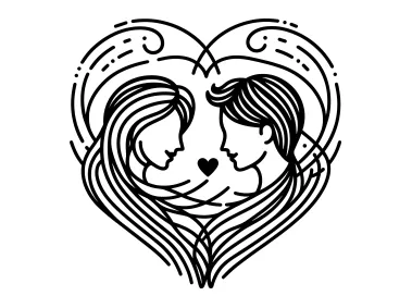 Linear Couple in Heart Logo Template