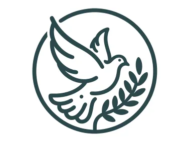 Linear Flying Pigeon with Olive Branch Wreath in Circle Logo Template