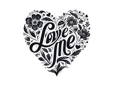 Love Me Quote Heart Shape with Flowers Vector