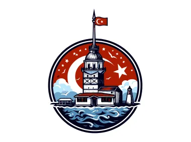 Maiden’s Tower with Turkish Flag Vector