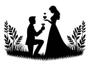 Marriage Proposal in Garden Silhouette Logo Template