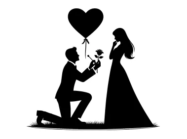 Marriage Proposal Silhouette with Flower Logo Template