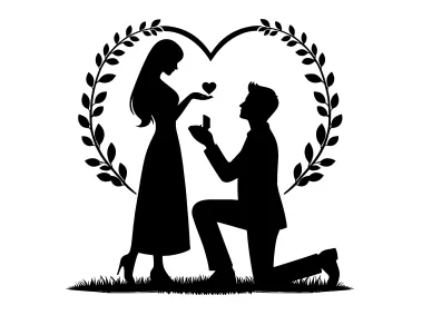 Marriage Proposal Silhouette with Heart Logo Template