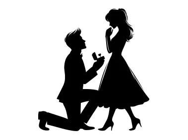 Marriage Proposal Silhouette Logo Template