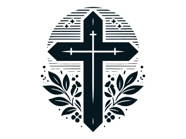 Modern Christian Cross Symbol with Sun and Leafy Branches Logo Template