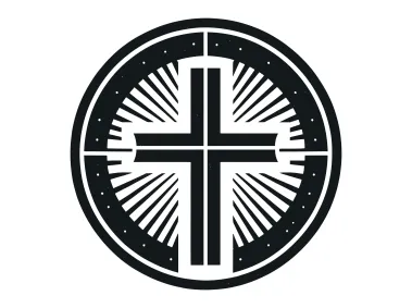 Modern Circle Christian Cross Symbol in the Light Logo Template