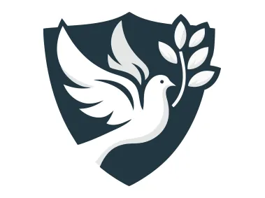 Modern Dove Bird with Wreath in Shield Shape Logo Template