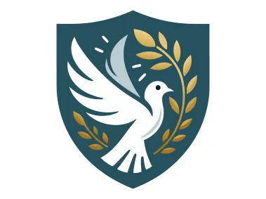 Modern Pigeon Bird with Golden Olive Branch in Shield Shape Logo Template