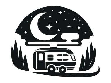 Night Journey Camper with Crescent Moon and Forest Path Logo Template