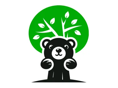 Peeking Bear on Green Tree Logo Template