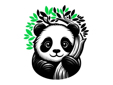 Peeking Panda on Green Tree Logo Template