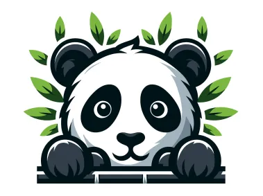 Peeking Panda with Green Leaves Logo Template