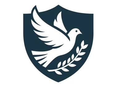 Pigeon with Olive Branch in Black Shield Logo Template