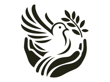 Pigeon with Olive Branch Wreath in Human Hands Logo Template