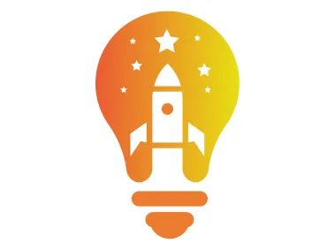 Rocket Shape in Bulb Shape with Stars Logo Template
