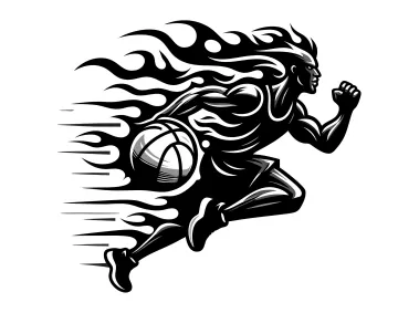 Running Basketball Player with Flaming Ball Logo Template