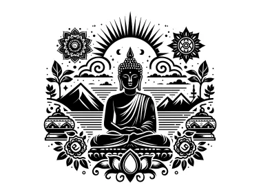 Sacred Budda Symbolism in Monochrome Vector