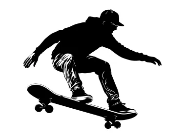 Silhouette of a man in a hat skating on a skateboard Logo Template