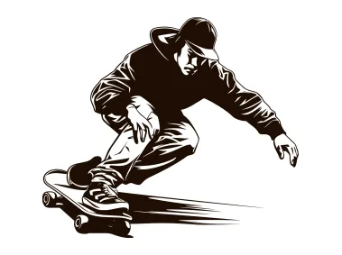Silhouette of young man skating fast on skateboard Logo Template