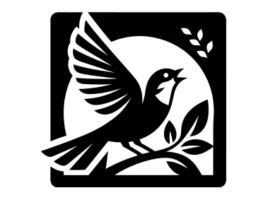 Sparrow on Tree Branch in Square Logo Template