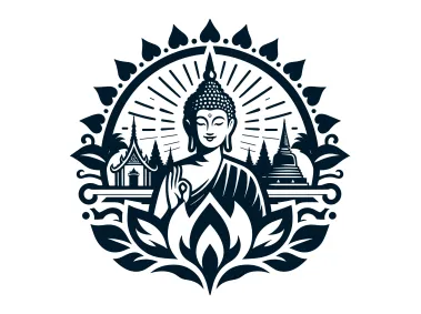 Black Buddha Illustration in Sun Design Logo Template