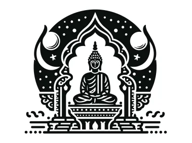 Buddha in Temple Illustration Design Logo Template